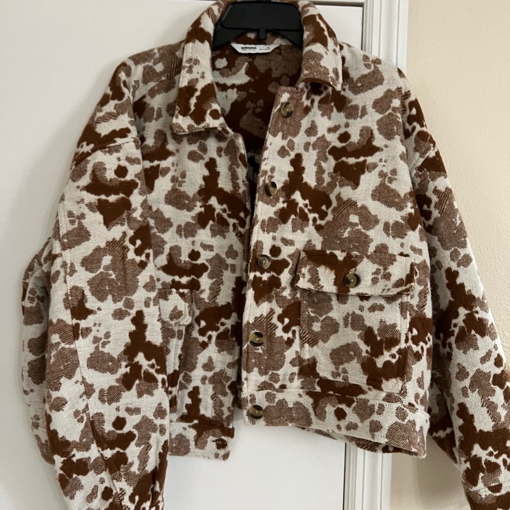 Brown and Cream Cow Patterned Jacket